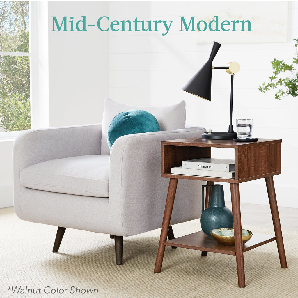 Set of 2 Mid-Century Modern End Tables w/ Cubby Shelf