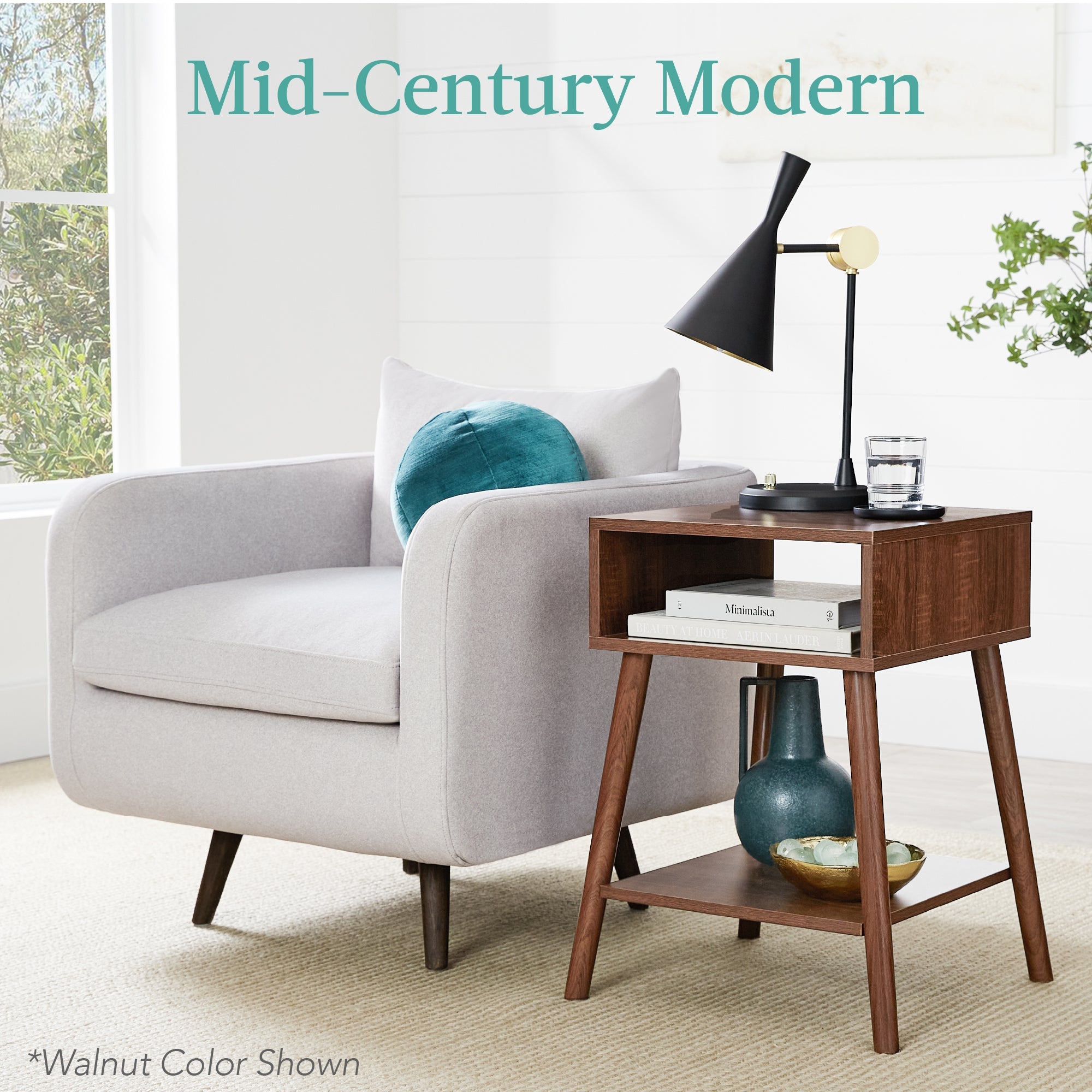 Set of 2 Mid-Century Modern End Tables w/ Cubby Shelf
