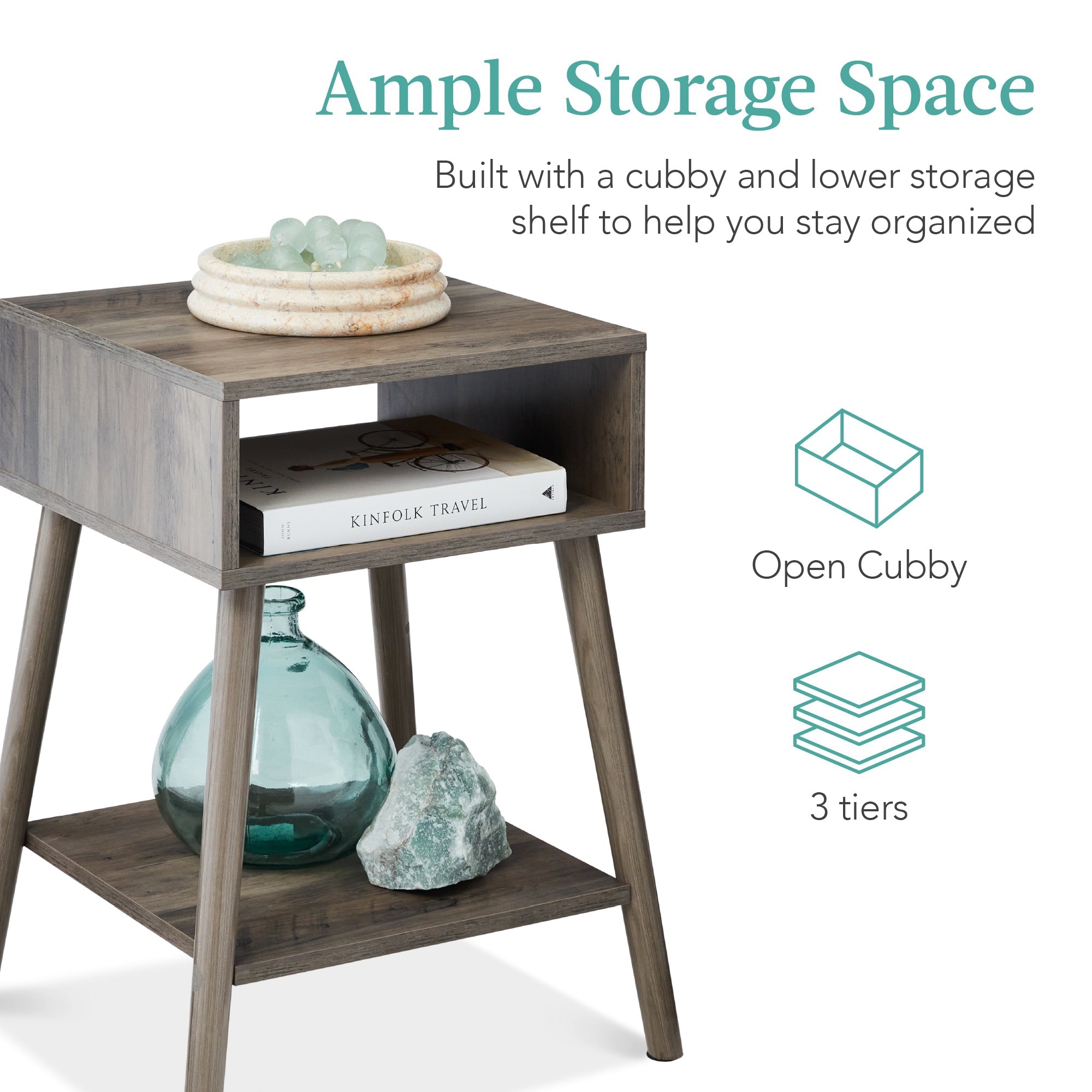 Set of 2 Mid-Century Modern End Tables w/ Cubby Shelf