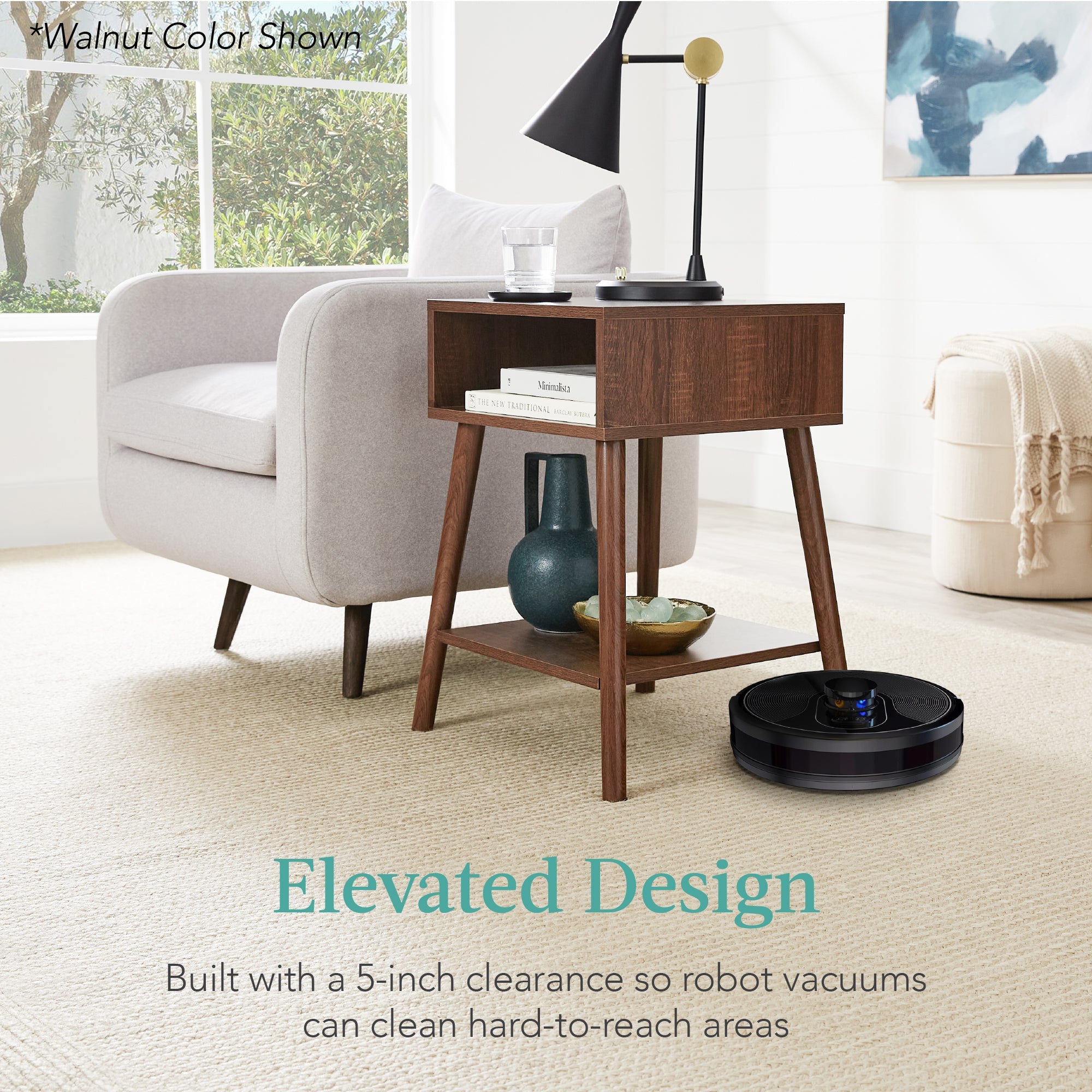Set of 2 Mid-Century Modern End Tables w/ Cubby Shelf