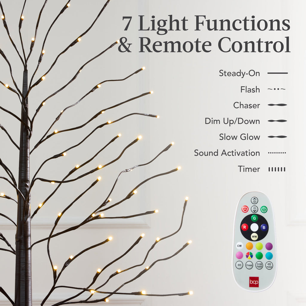 Set of 3 Lighted Twig Birch Trees 4ft 6ft 8ft w/ 300 2-in-1 LEDs