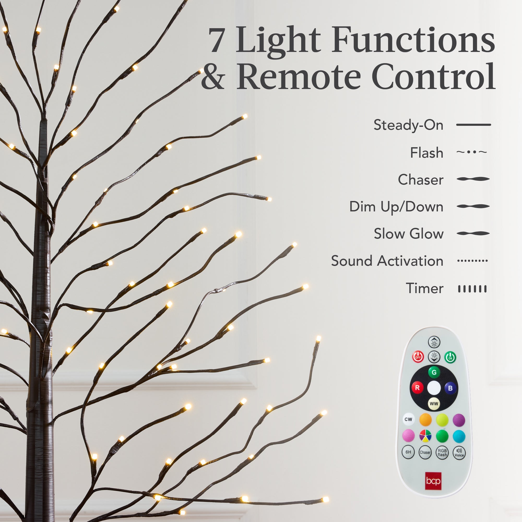 Set of 3 Lighted Twig Birch Trees 4ft 6ft 8ft w/ 300 2-in-1 LEDs