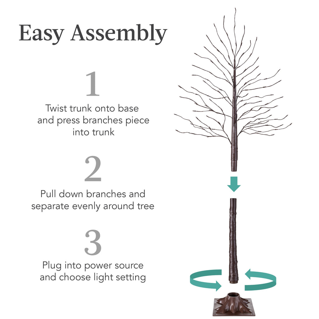 Set of 3 Lighted Twig Birch Trees 4ft 6ft 8ft w/ 300 2-in-1 LEDs