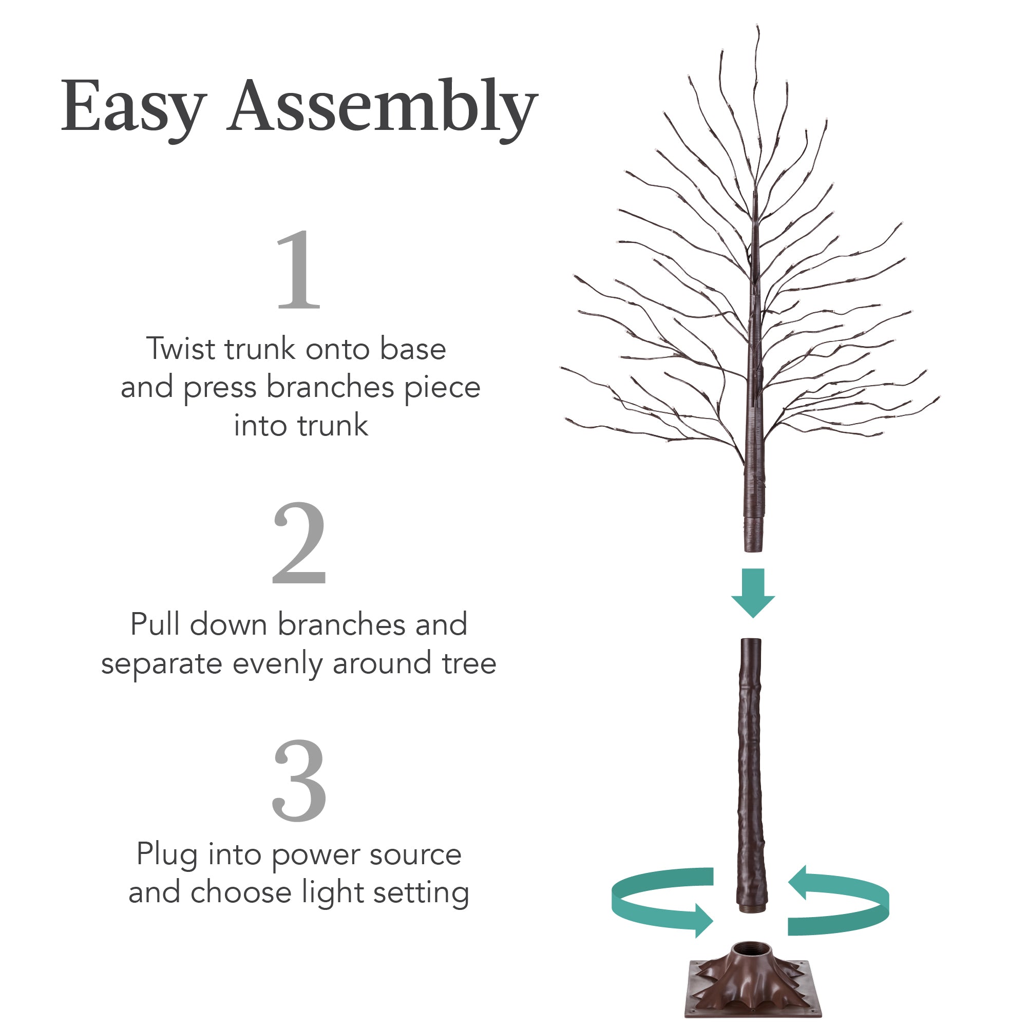 Set of 3 Lighted Twig Birch Trees 4ft 6ft 8ft w/ 300 2-in-1 LEDs