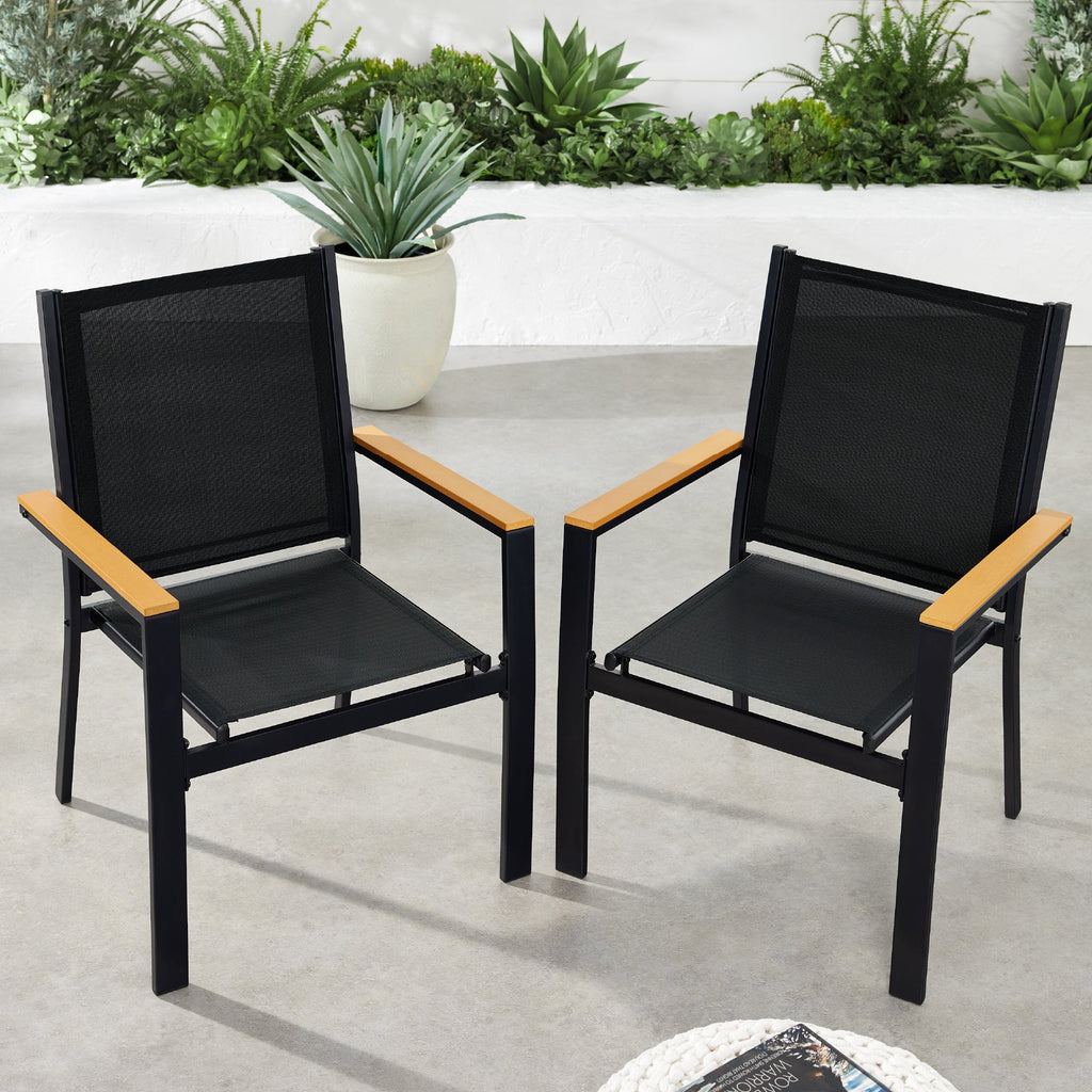 Set of 2 Stackable Textilene Chairs w/ Armrests Dining Accent Furniture