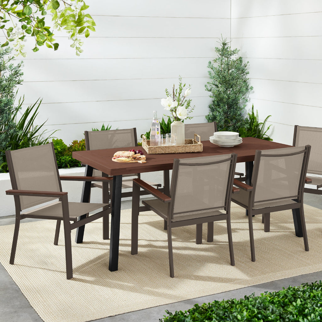 Set of 2 Stackable Textilene Chairs w/ Armrests Dining Accent Furniture