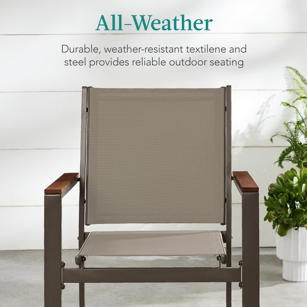 Set of 2 Stackable Textilene Chairs w/ Armrests Dining Accent Furniture