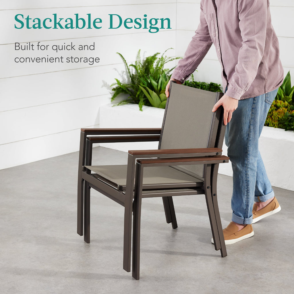Set of 2 Stackable Textilene Chairs w/ Armrests Dining Accent Furniture