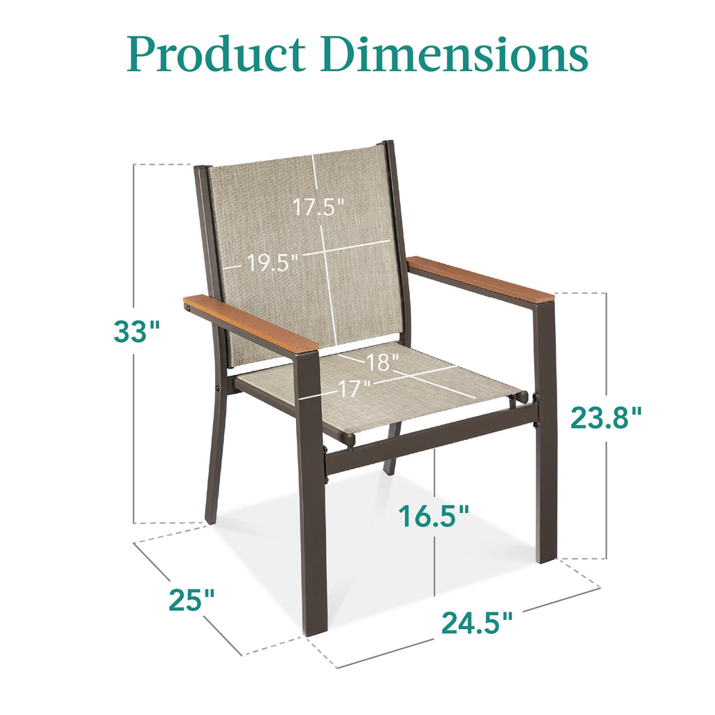 Set of 2 Stackable Textilene Chairs w/ Armrests Dining Accent Furniture