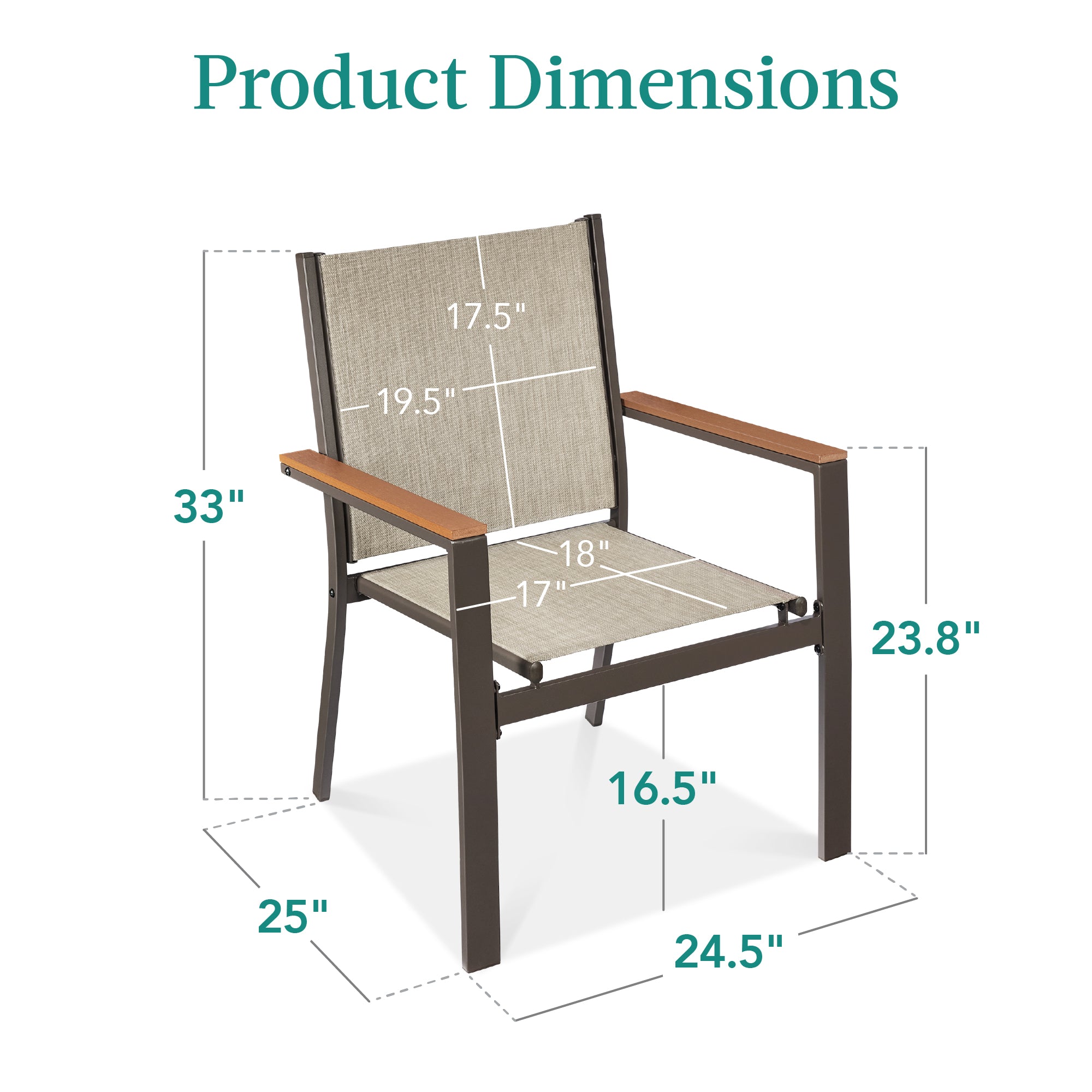 Set of 2 Stackable Textilene Chairs w/ Armrests Dining Accent Furniture