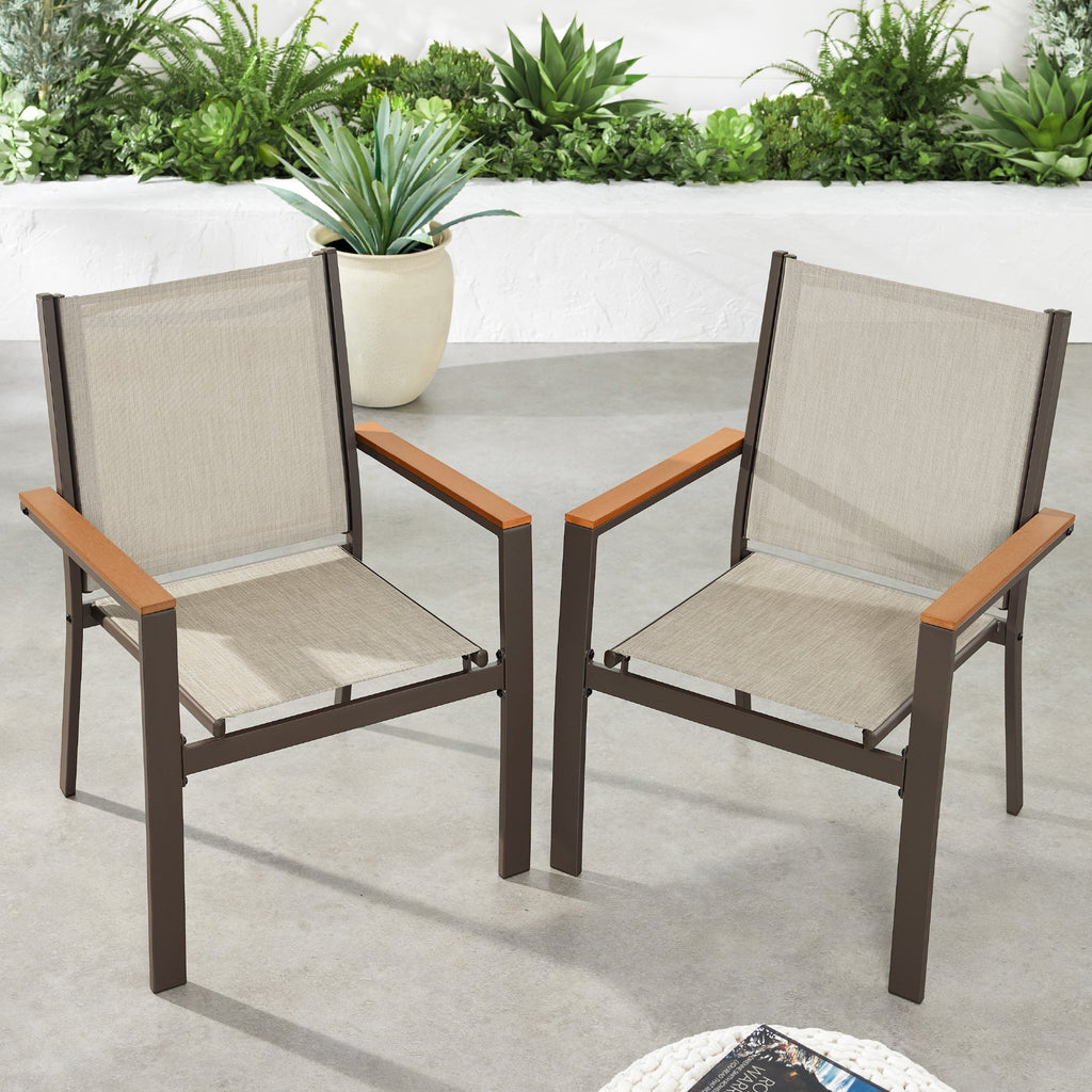 Set of 2 Stackable Textilene Chairs w/ Armrests Dining Accent Furniture
