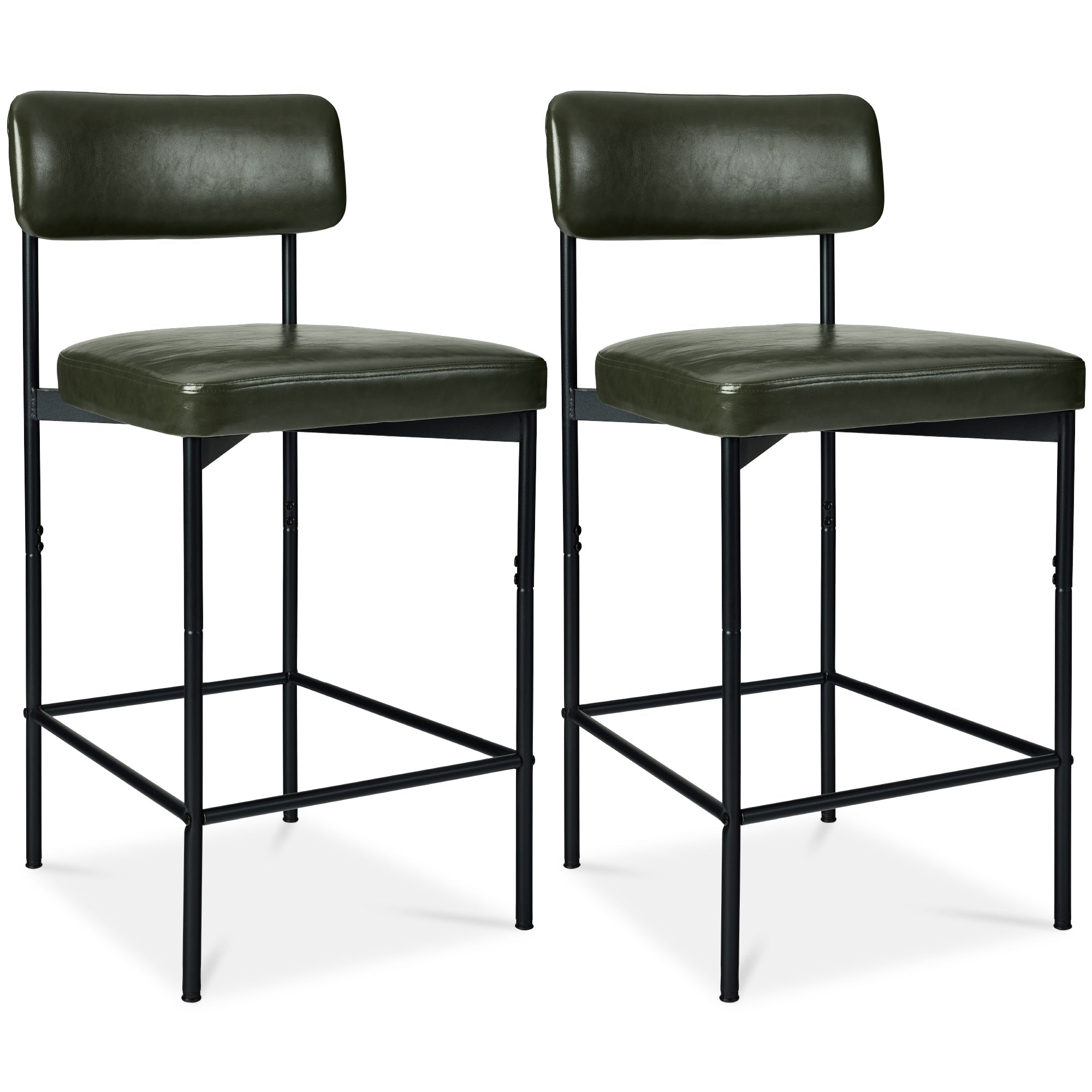 Set of 2 Armless Counter Height Bar Stools Modern PU Faux Leather Stools