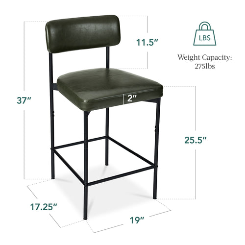 Set of 2 Armless Counter Height Bar Stools Modern PU Faux Leather Stools