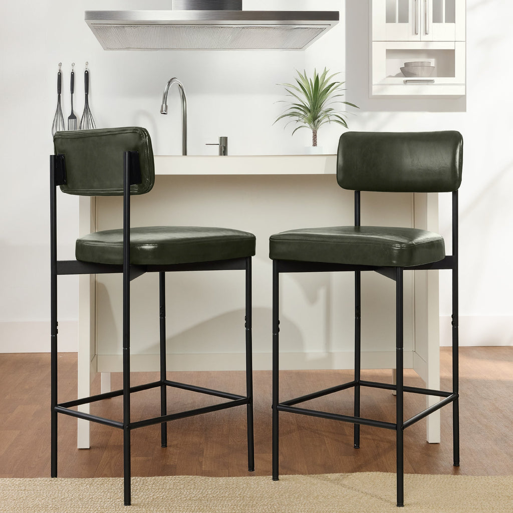 Set of 2 Armless Counter Height Bar Stools Modern PU Faux Leather Stools