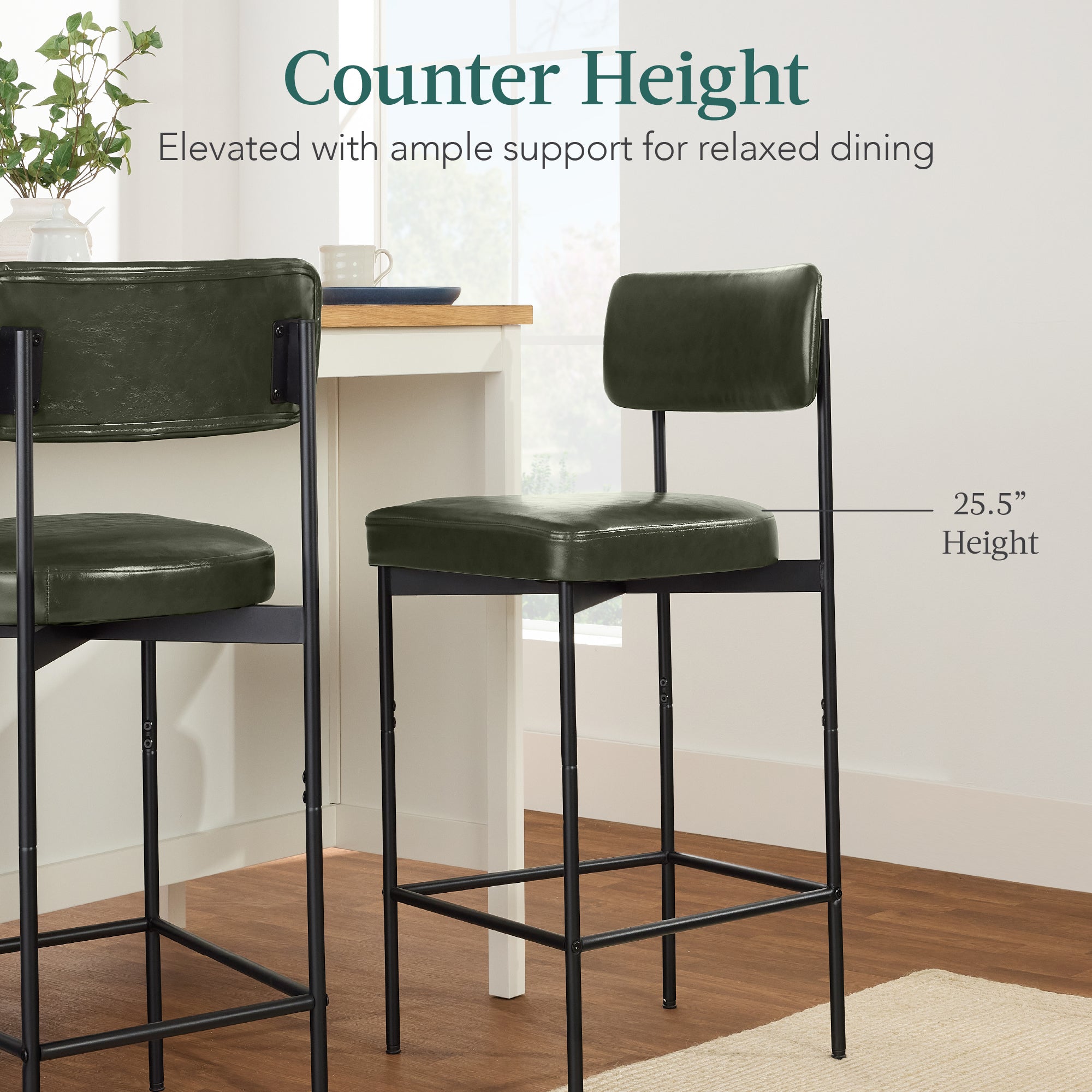 Set of 2 Armless Counter Height Bar Stools Modern PU Faux Leather Stools