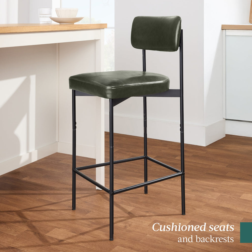 Set of 2 Armless Counter Height Bar Stools Modern PU Faux Leather Stools