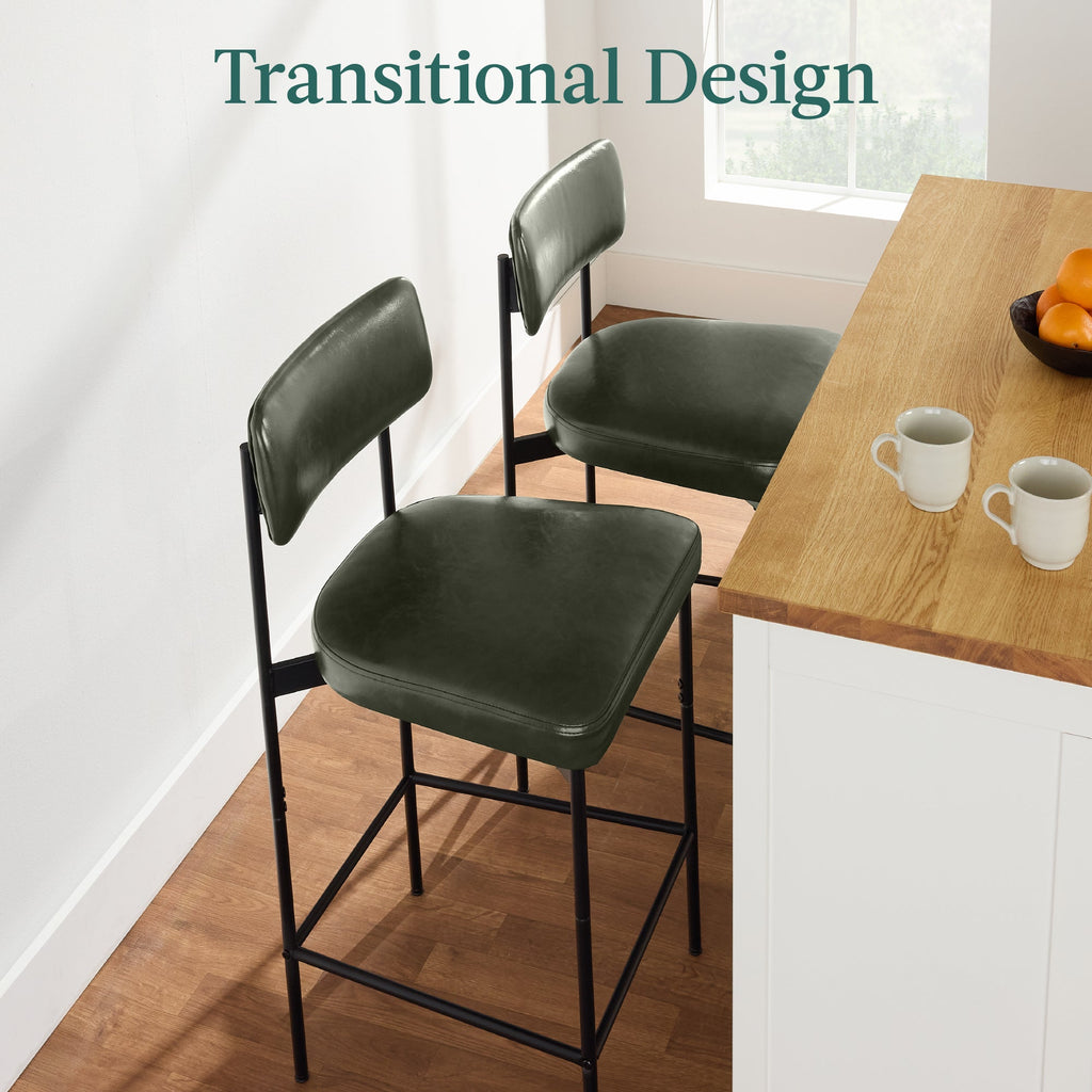 Set of 2 Armless Counter Height Bar Stools Modern PU Faux Leather Stools