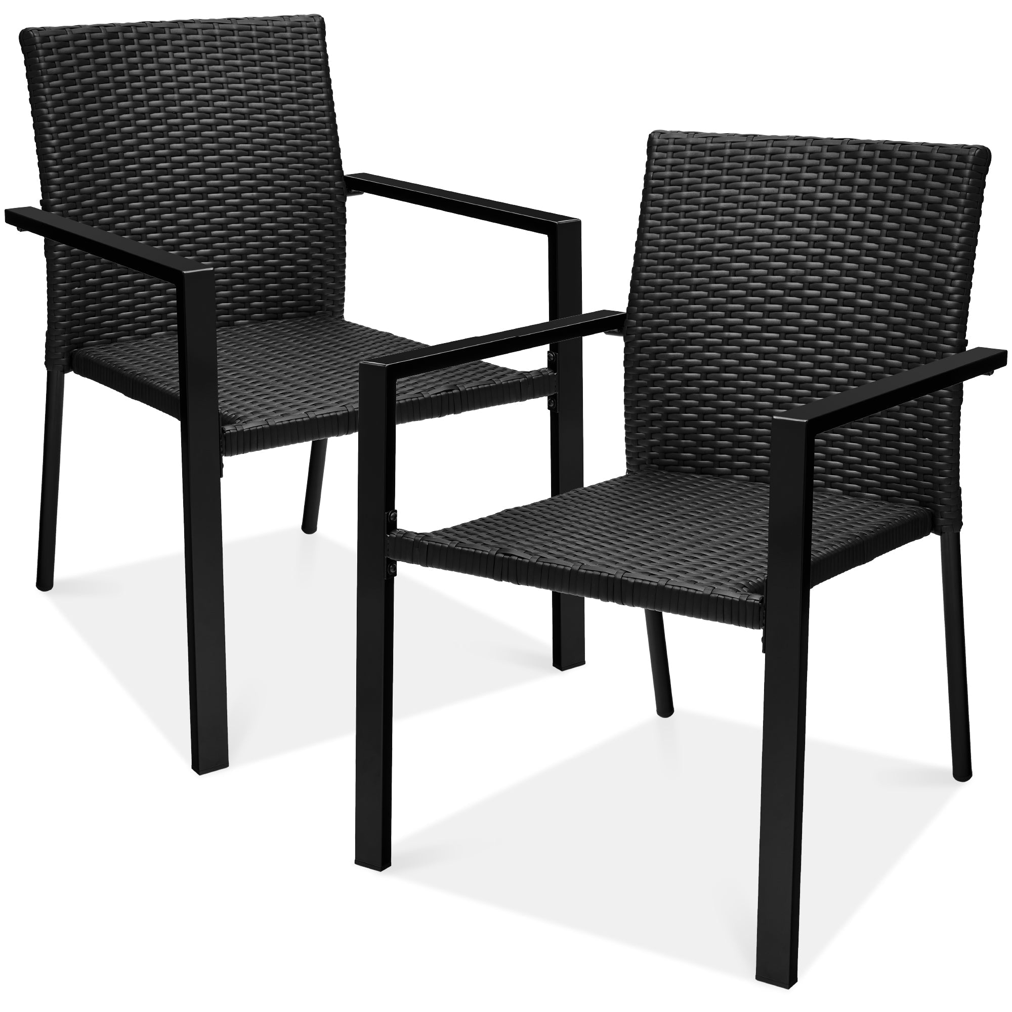 Set of 2 Stackable Wicker Chairs w/ Armrests Steel Accent Furniture