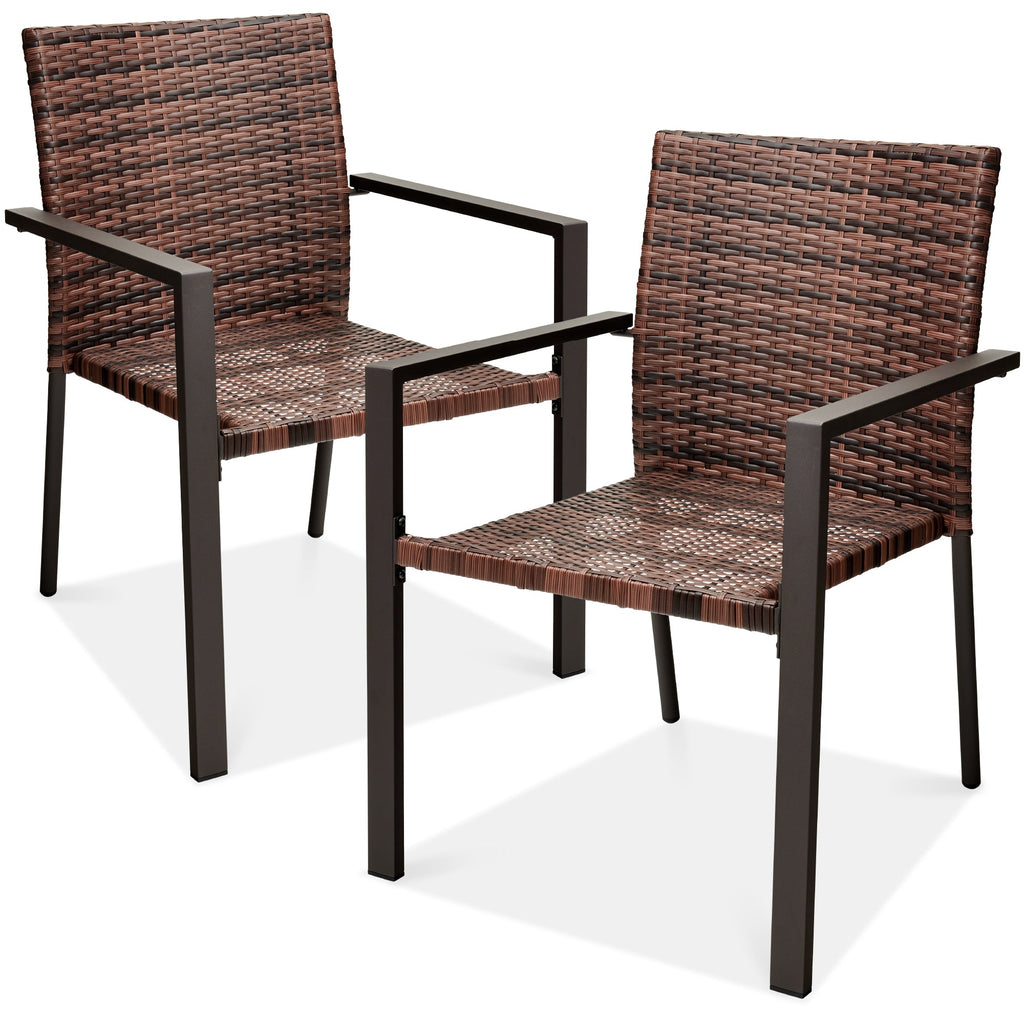 Set of 2 Stackable Wicker Chairs w/ Armrests Steel Accent Furniture