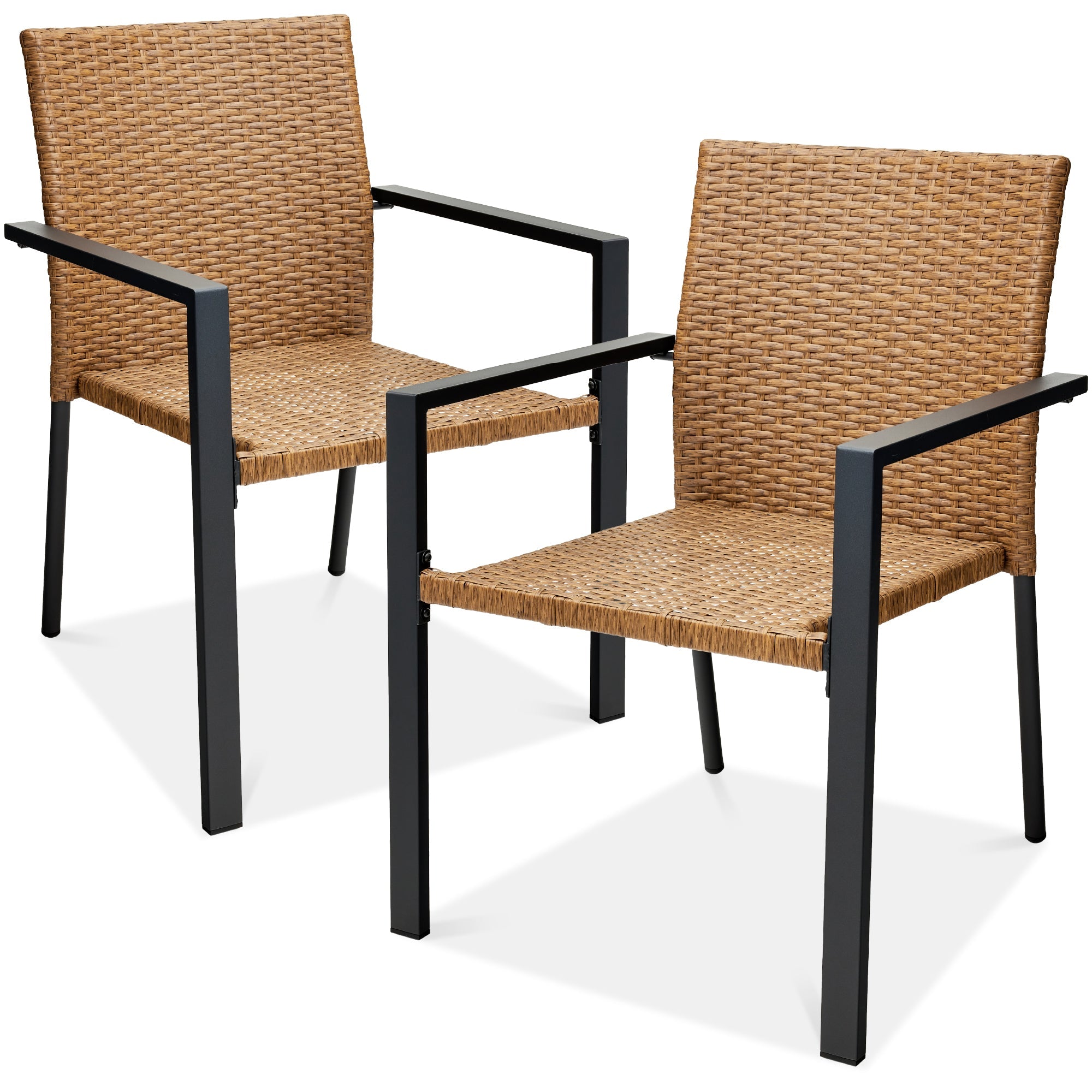 Set of 2 Stackable Wicker Chairs w/ Armrests Steel Accent Furniture