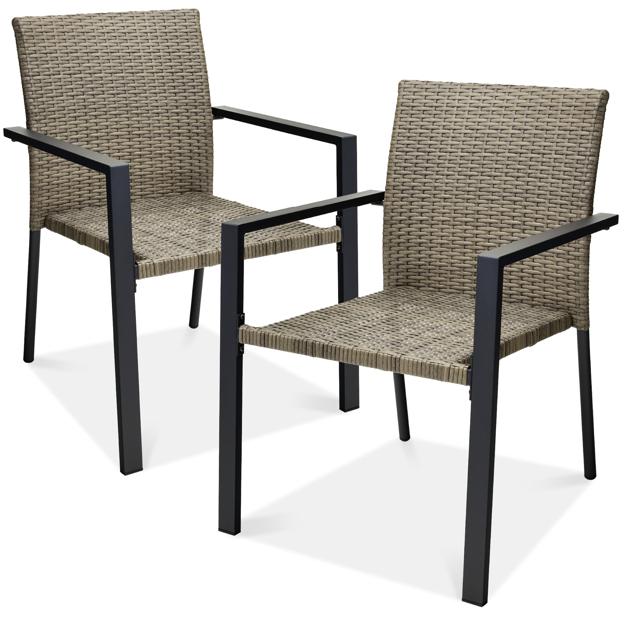Set of 2 Stackable Wicker Chairs w/ Armrests Steel Accent Furniture