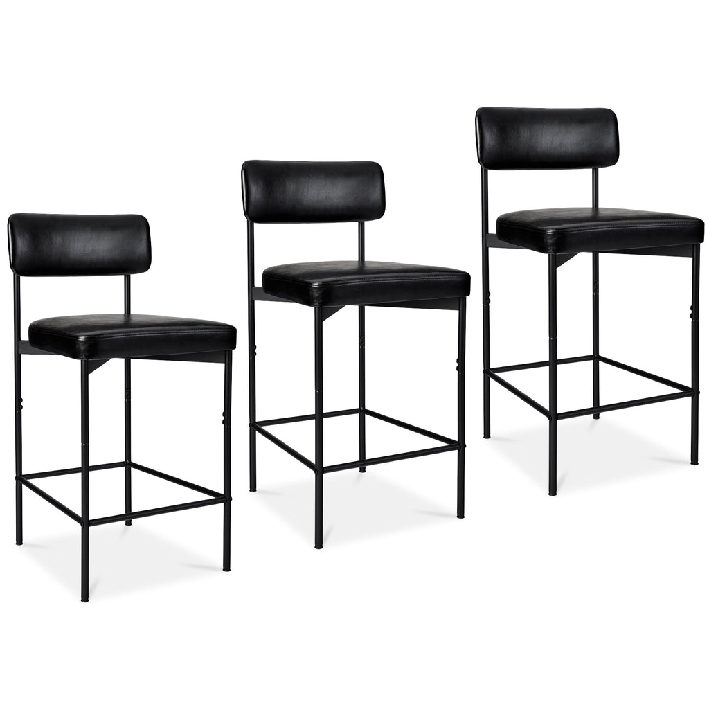 Set of 3 Armless Counter Height Bar Stools Modern PU Faux Leather Stools