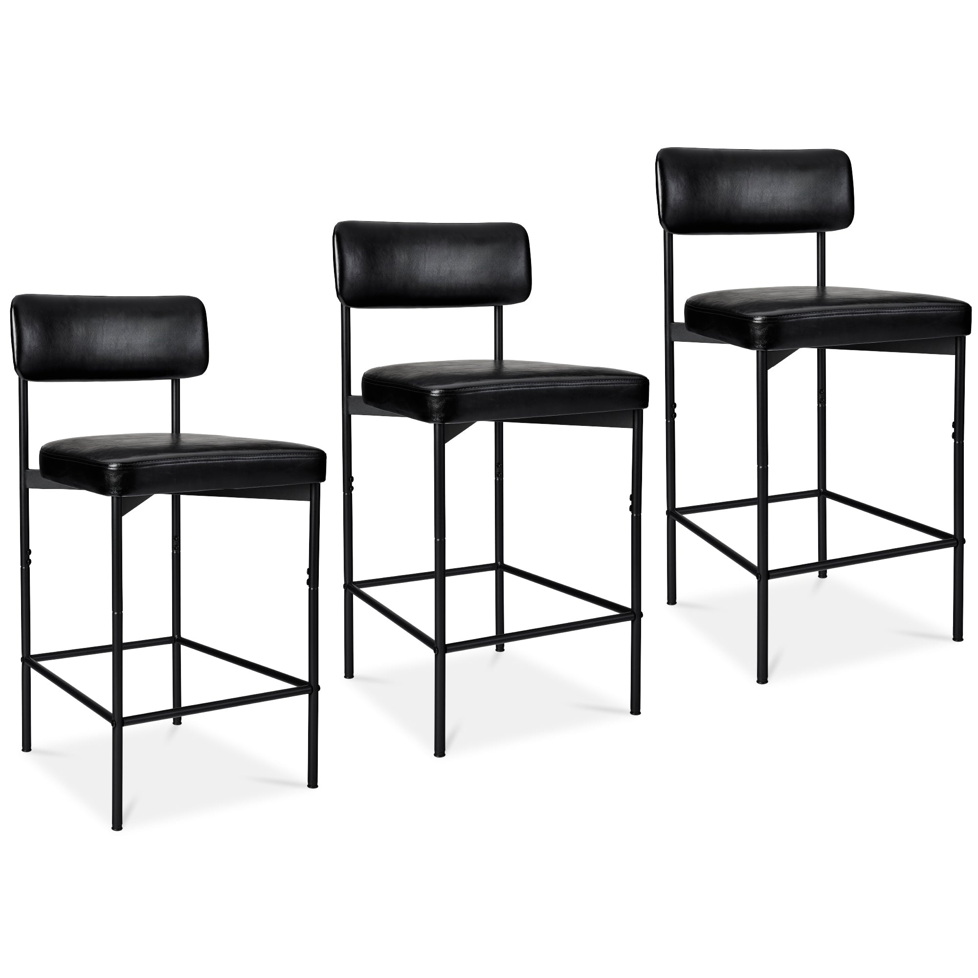 Set of 3 Armless Counter Height Bar Stools Modern PU Faux Leather Stools