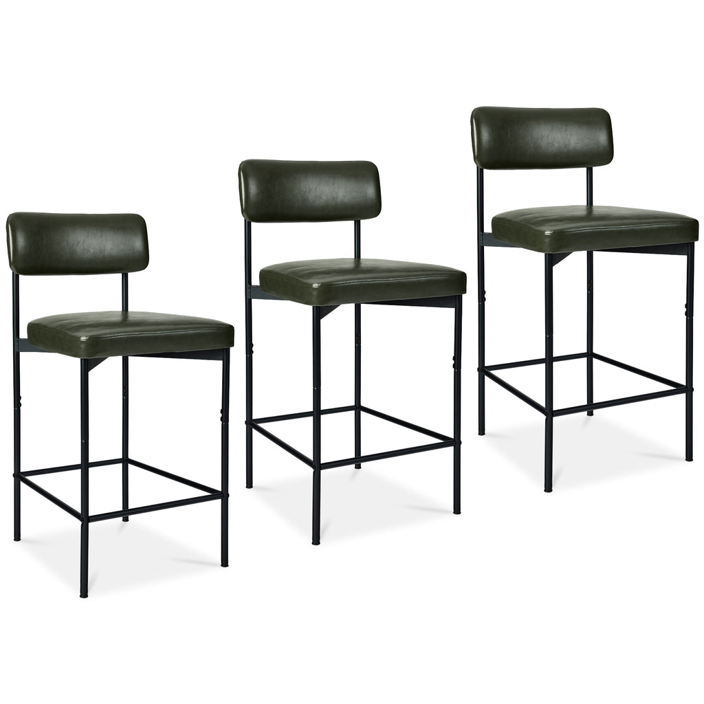 Set of 3 Armless Counter Height Bar Stools Modern PU Faux Leather Stools