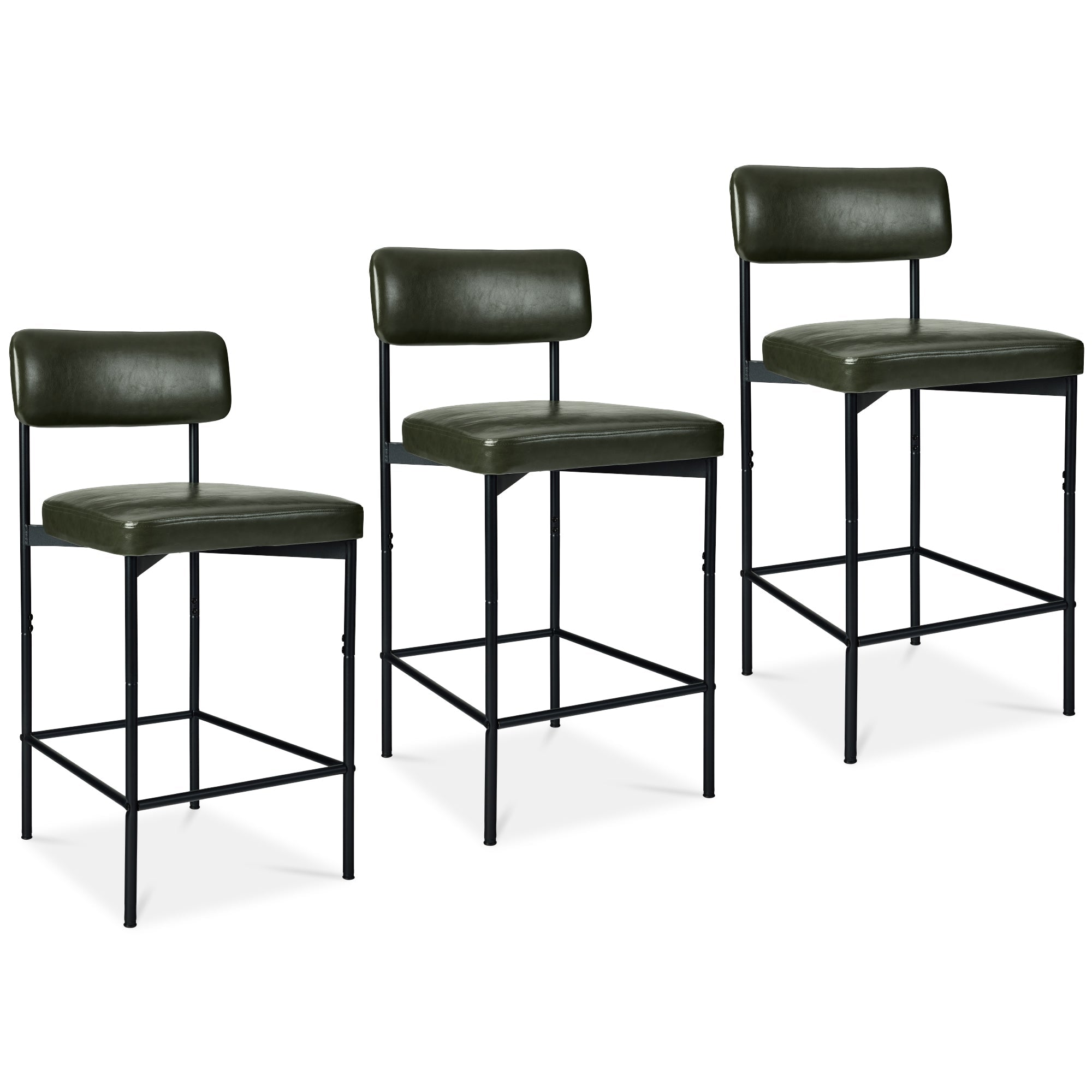 Set of 3 Armless Counter Height Bar Stools Modern PU Faux Leather Stools