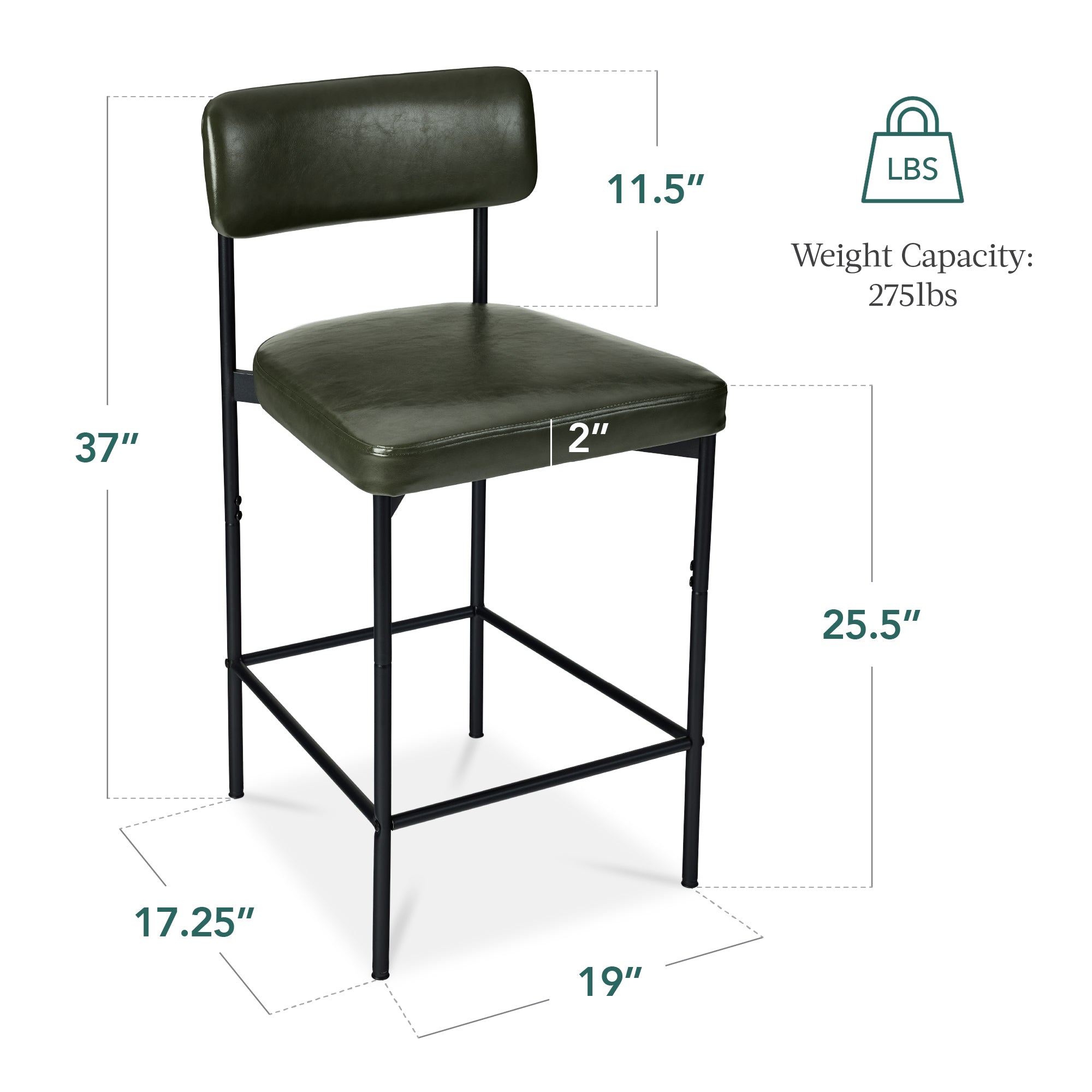 Set of 3 Armless Counter Height Bar Stools Modern PU Faux Leather Stools
