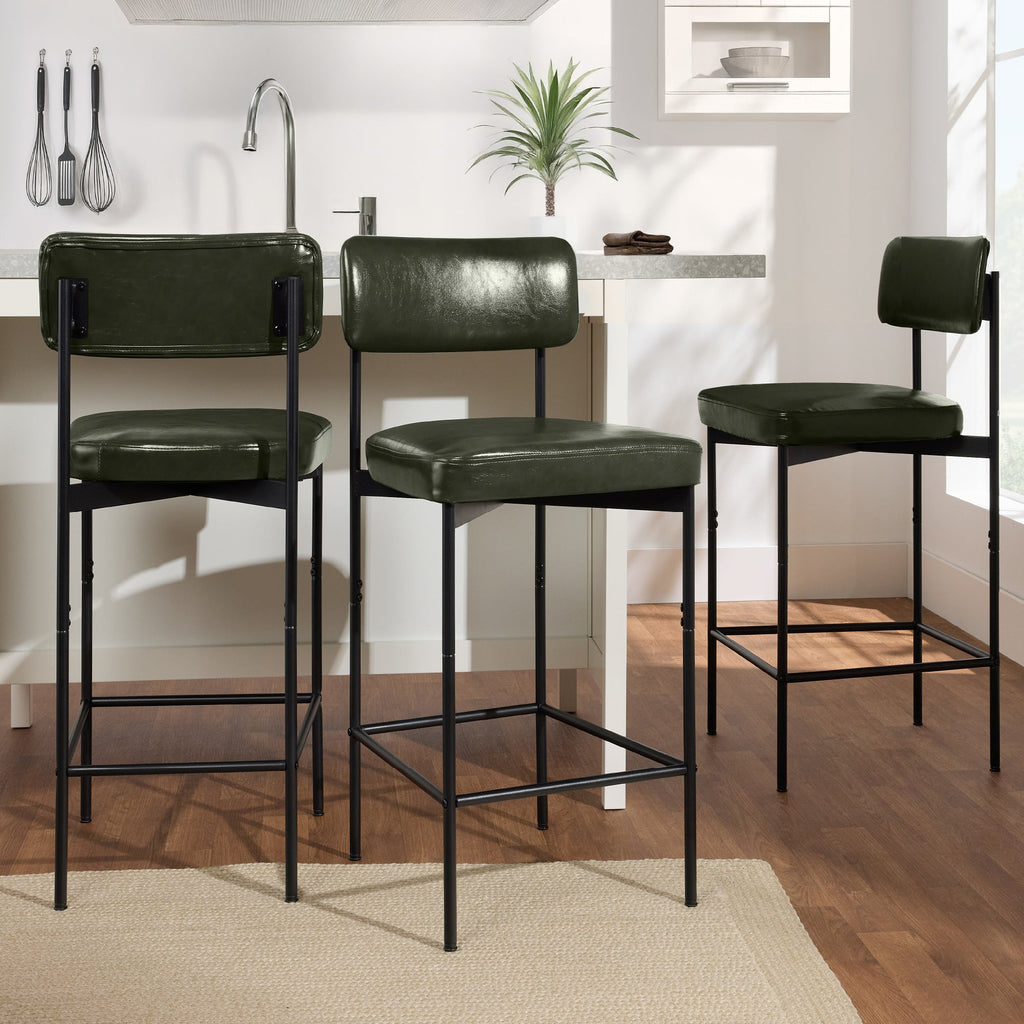 Set of 3 Armless Counter Height Bar Stools Modern PU Faux Leather Stools