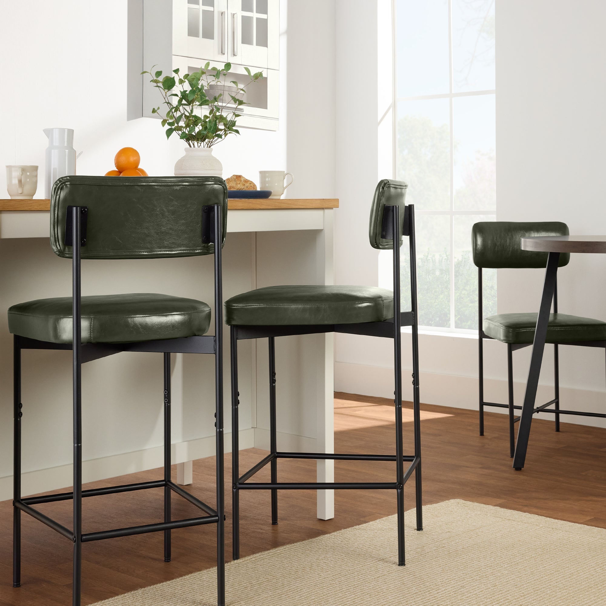 Set of 3 Armless Counter Height Bar Stools Modern PU Faux Leather Stools
