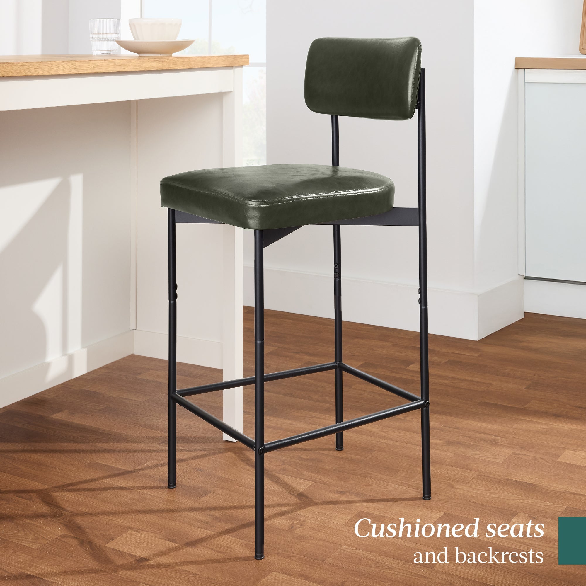 Set of 3 Armless Counter Height Bar Stools Modern PU Faux Leather Stools