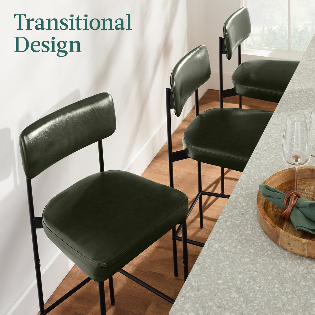 Set of 3 Armless Counter Height Bar Stools Modern PU Faux Leather Stools