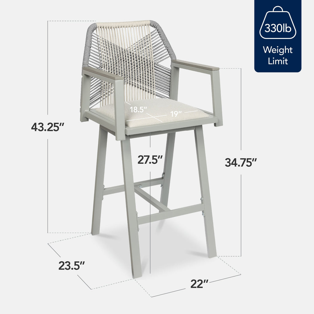 Set of 2 Indoor/Outdoor Aluminum Swivel Barstools with Arms All-Weather Rope