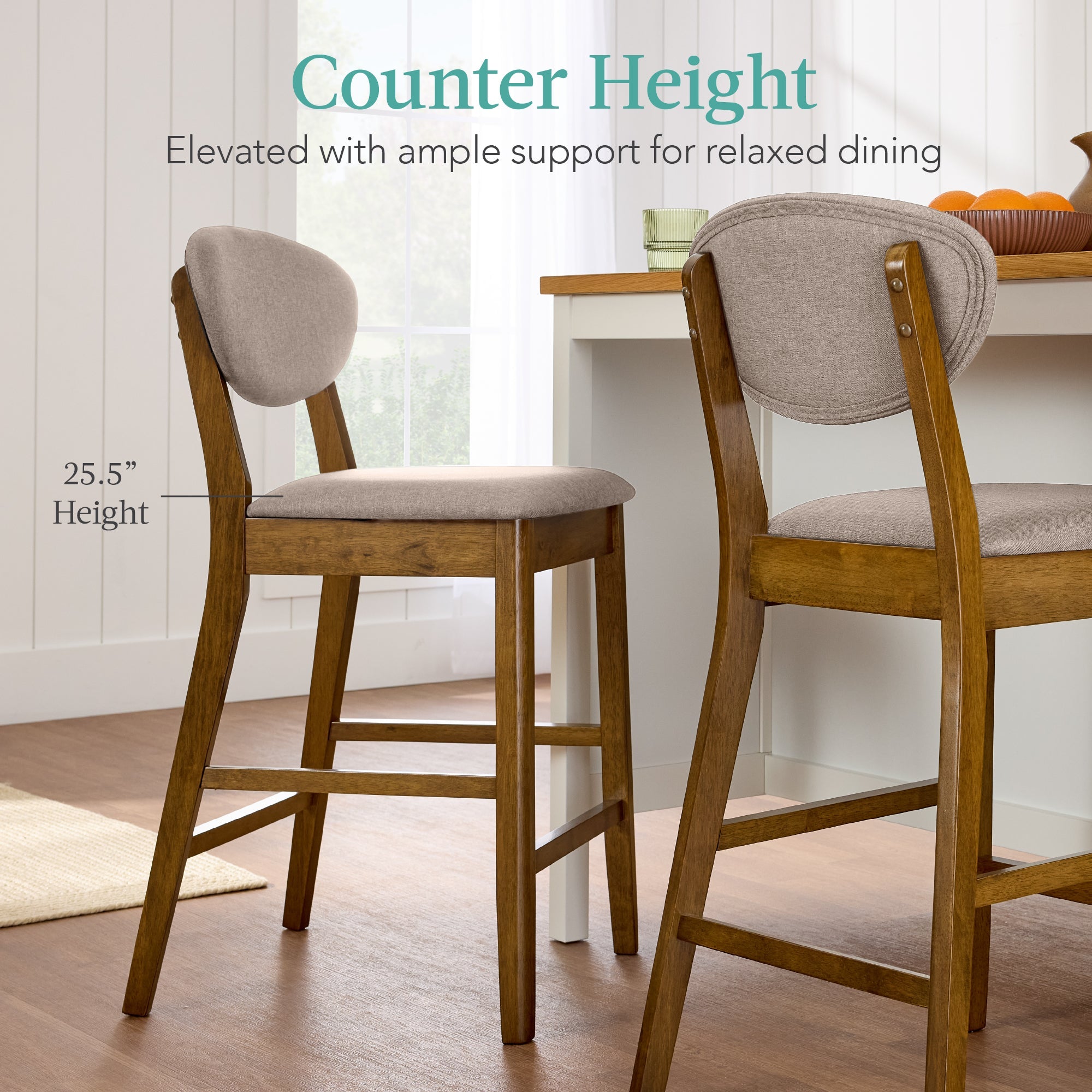 Set of 2 Modern Counter-Height Bar Stool Set W/ Upholstered Seat Cushion