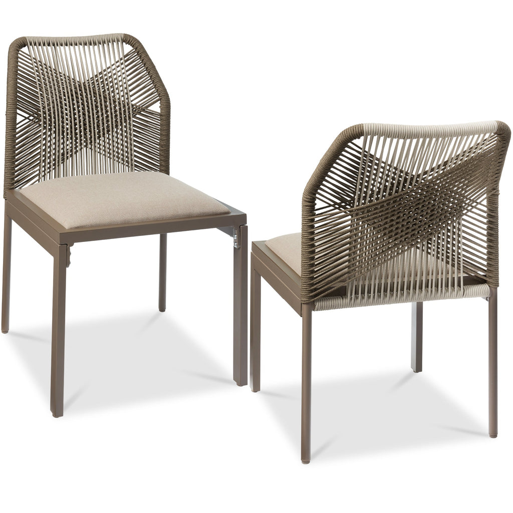 Set of 2 Indoor/Outdoor Aluminum Side Dining Chairs w/ All-Weather Rope