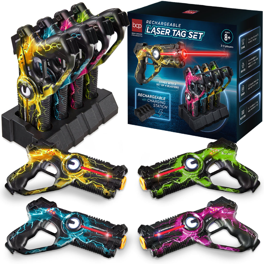 Set of 4 Rechargeable Laser Tag Blasters w/ Docking Station No Vests Needed