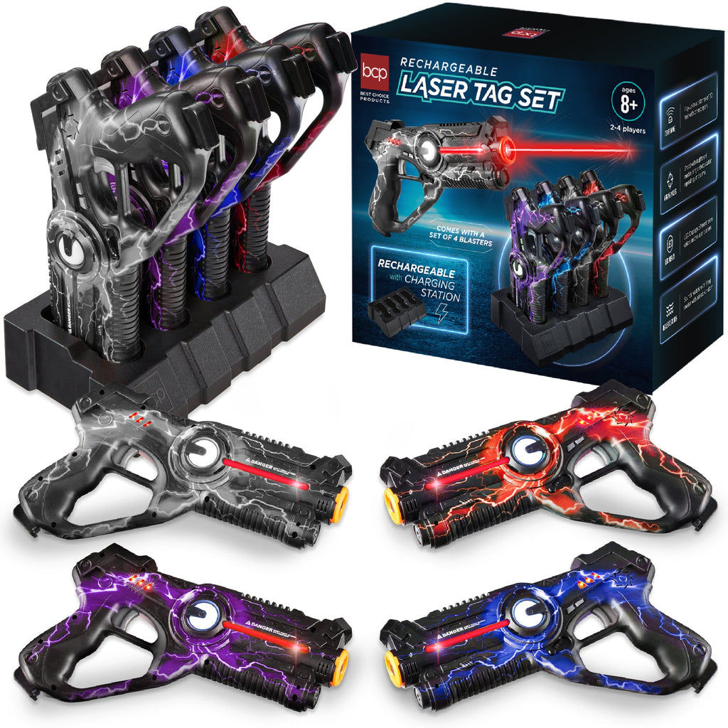 Set of 4 Rechargeable Laser Tag Blasters w/ Docking Station No Vests Needed