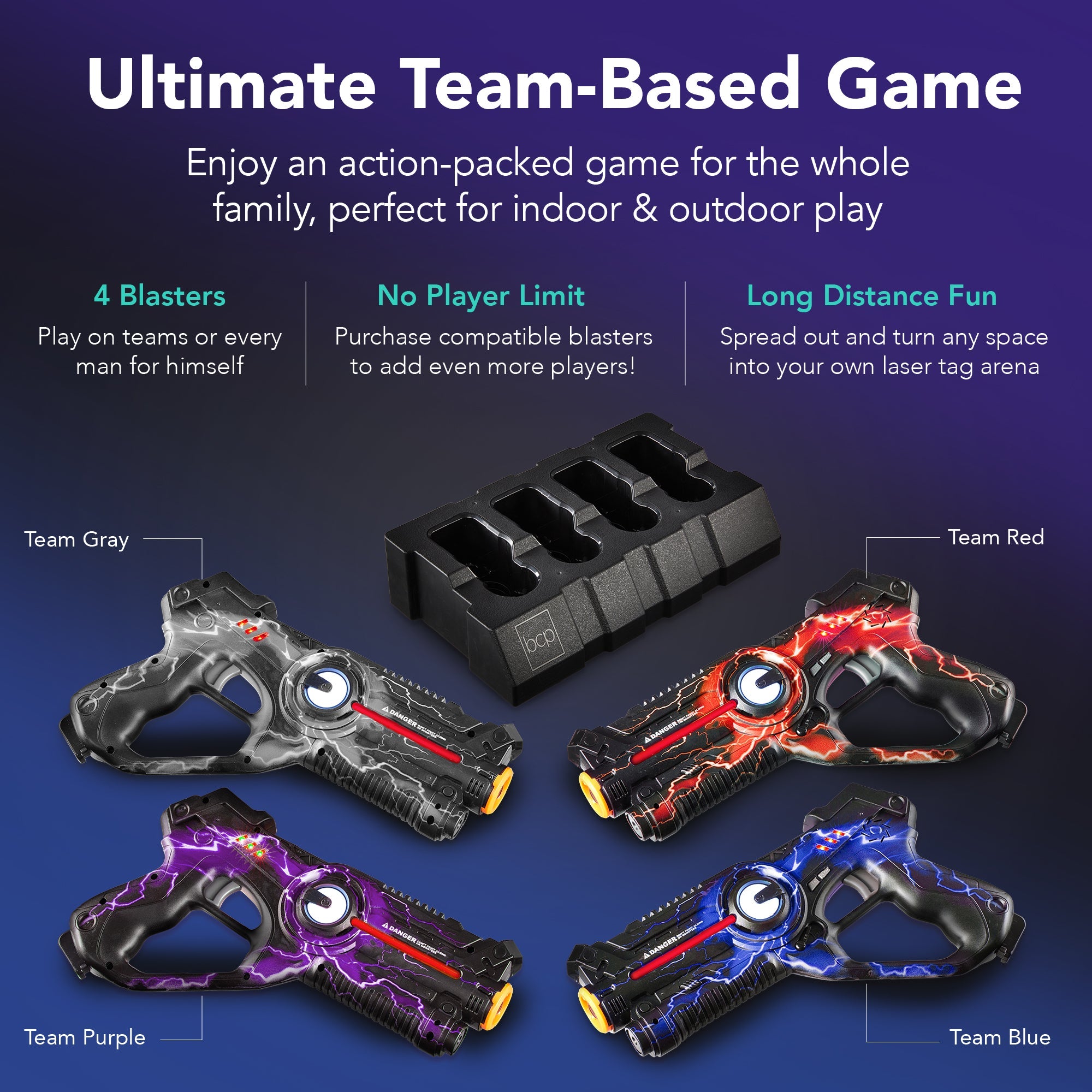 Set of 4 Rechargeable Laser Tag Blasters w/ Docking Station No Vests Needed