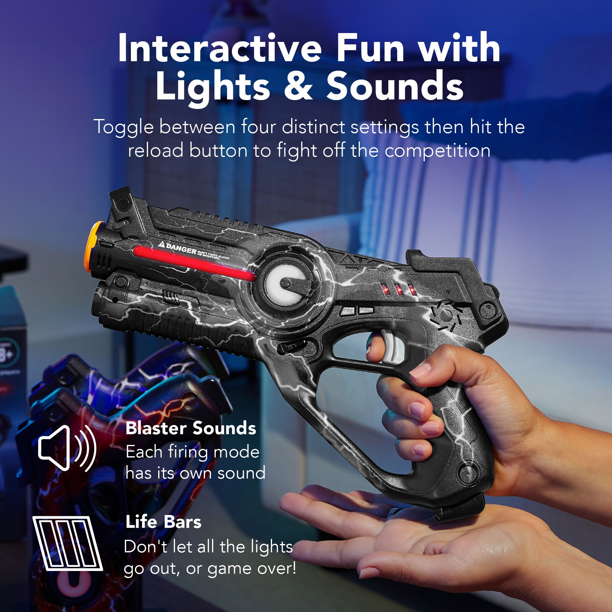 Set of 4 Rechargeable Laser Tag Blasters w/ Docking Station No Vests Needed