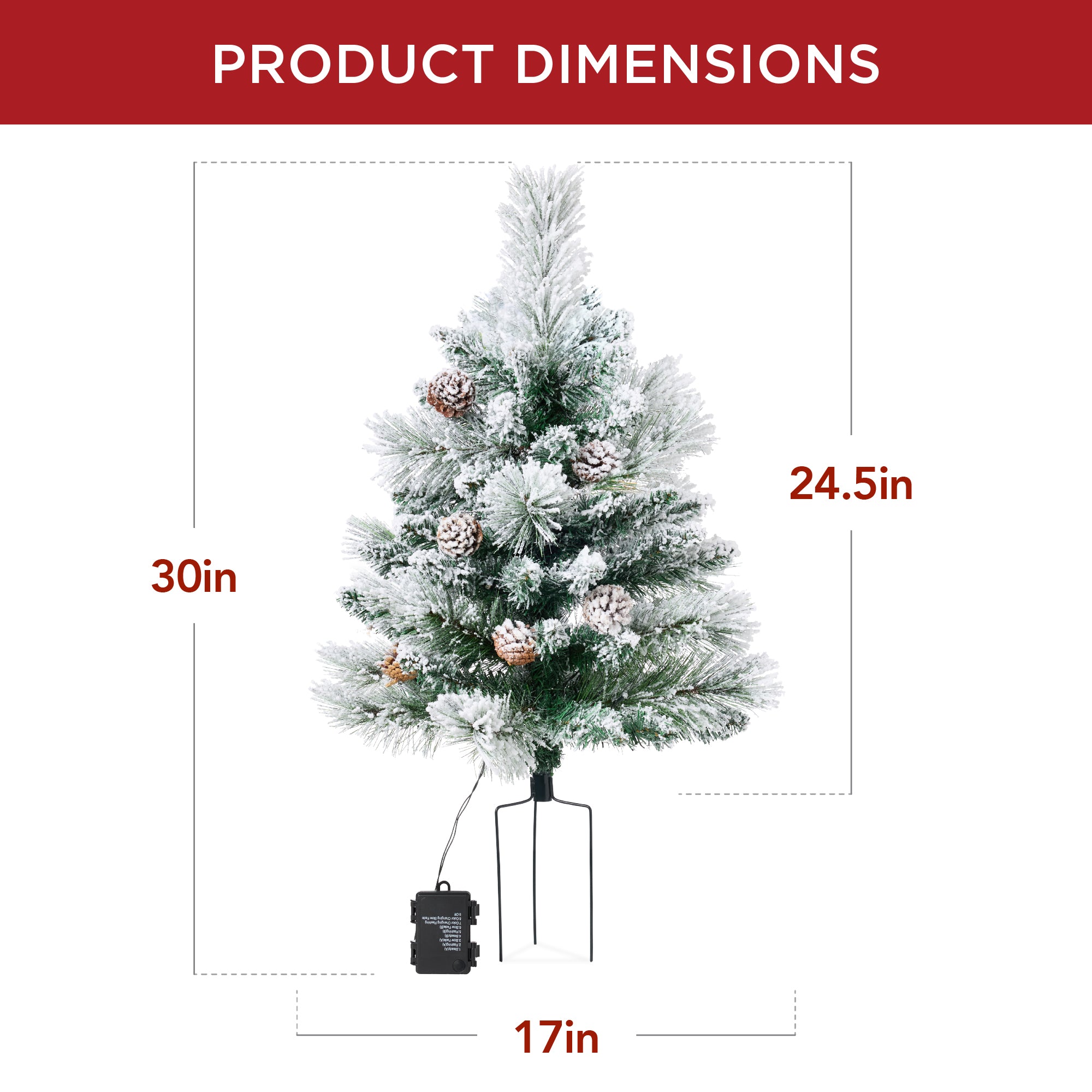 Set of 2 Pre-Lit Pathway Christmas Trees w/ Pine Cones Timer - 24.5in