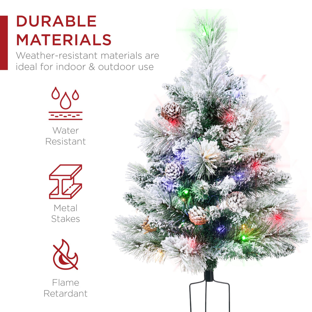 Set of 2 Pre-Lit Pathway Christmas Trees w/ Pine Cones Timer - 24.5in