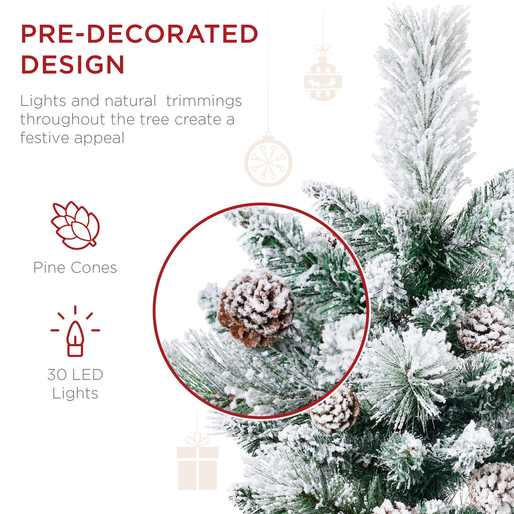 Set of 2 Pre-Lit Pathway Christmas Trees w/ Pine Cones Timer - 24.5in