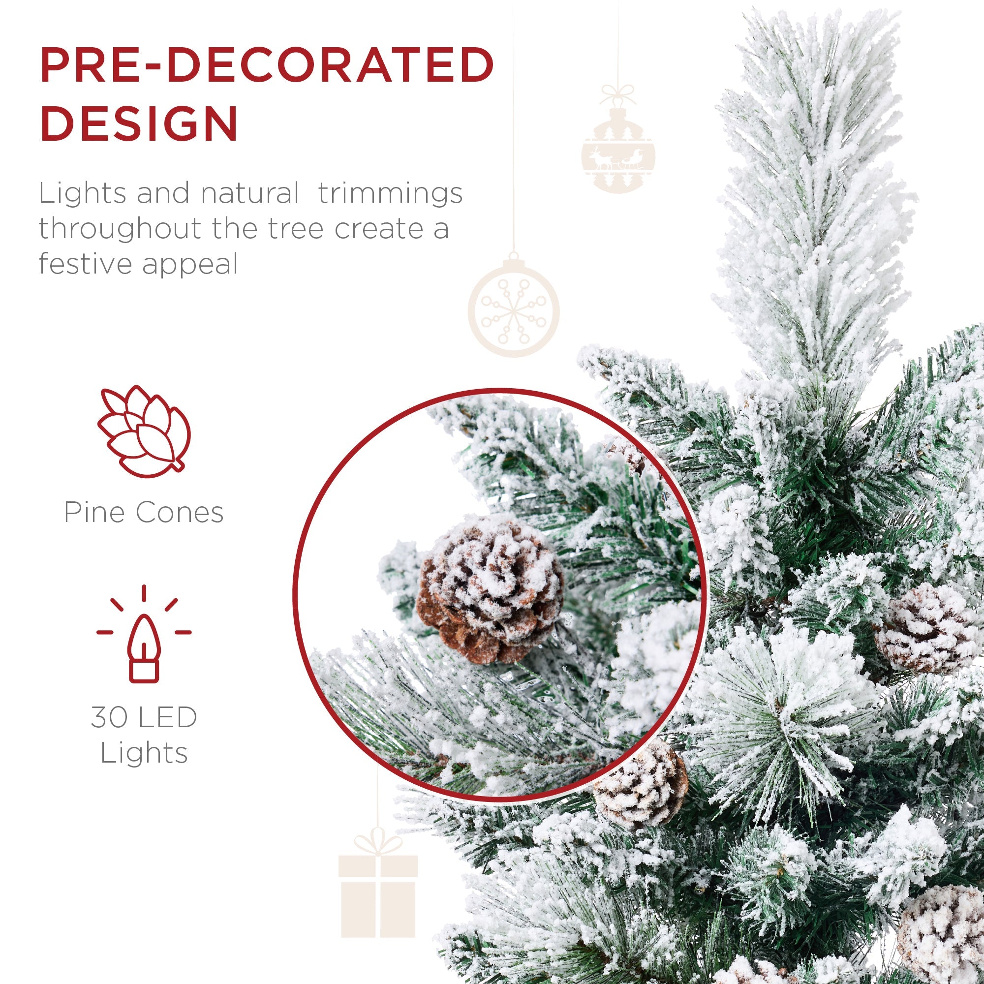 Set of 2 Pre-Lit Pathway Christmas Trees w/ Pine Cones Timer - 24.5in