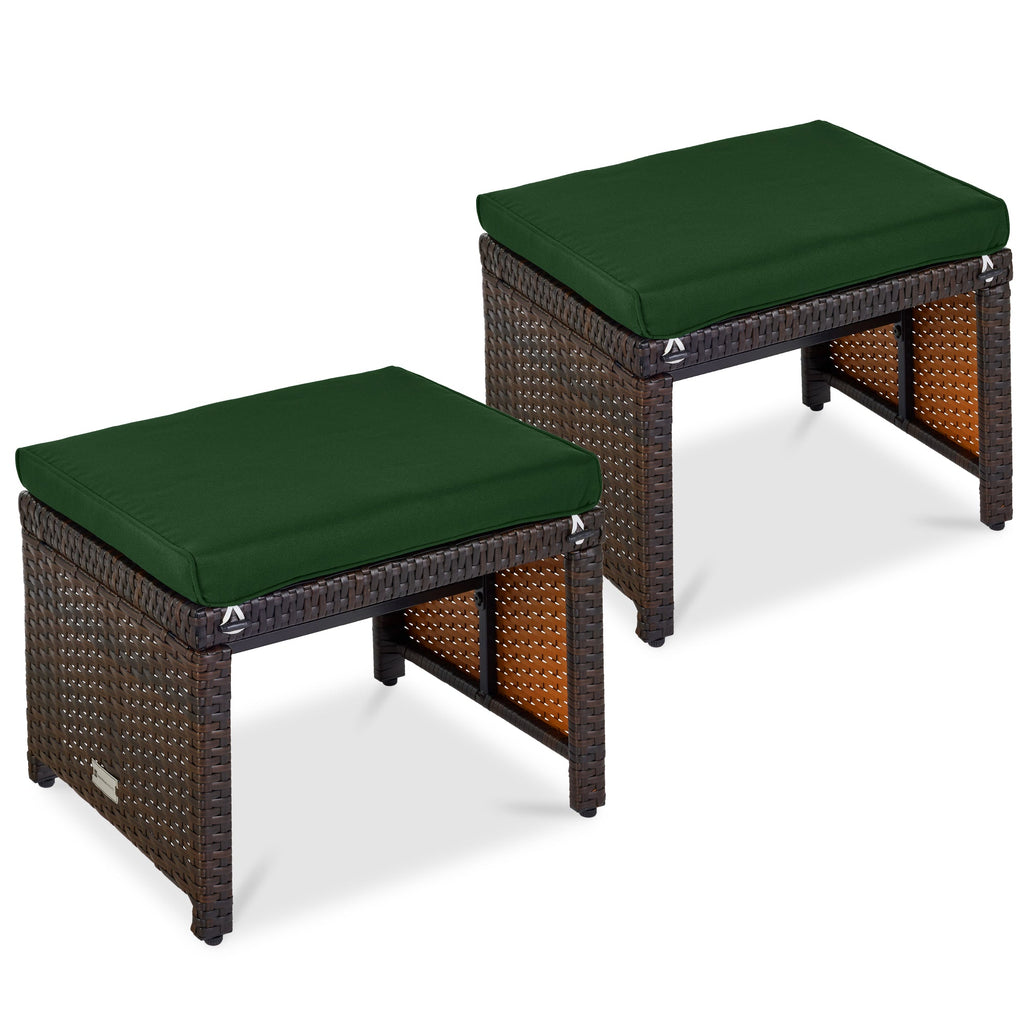 Set of 2 Multipurpose Wicker Ottomans w/ Removable Cushions Steel Frame