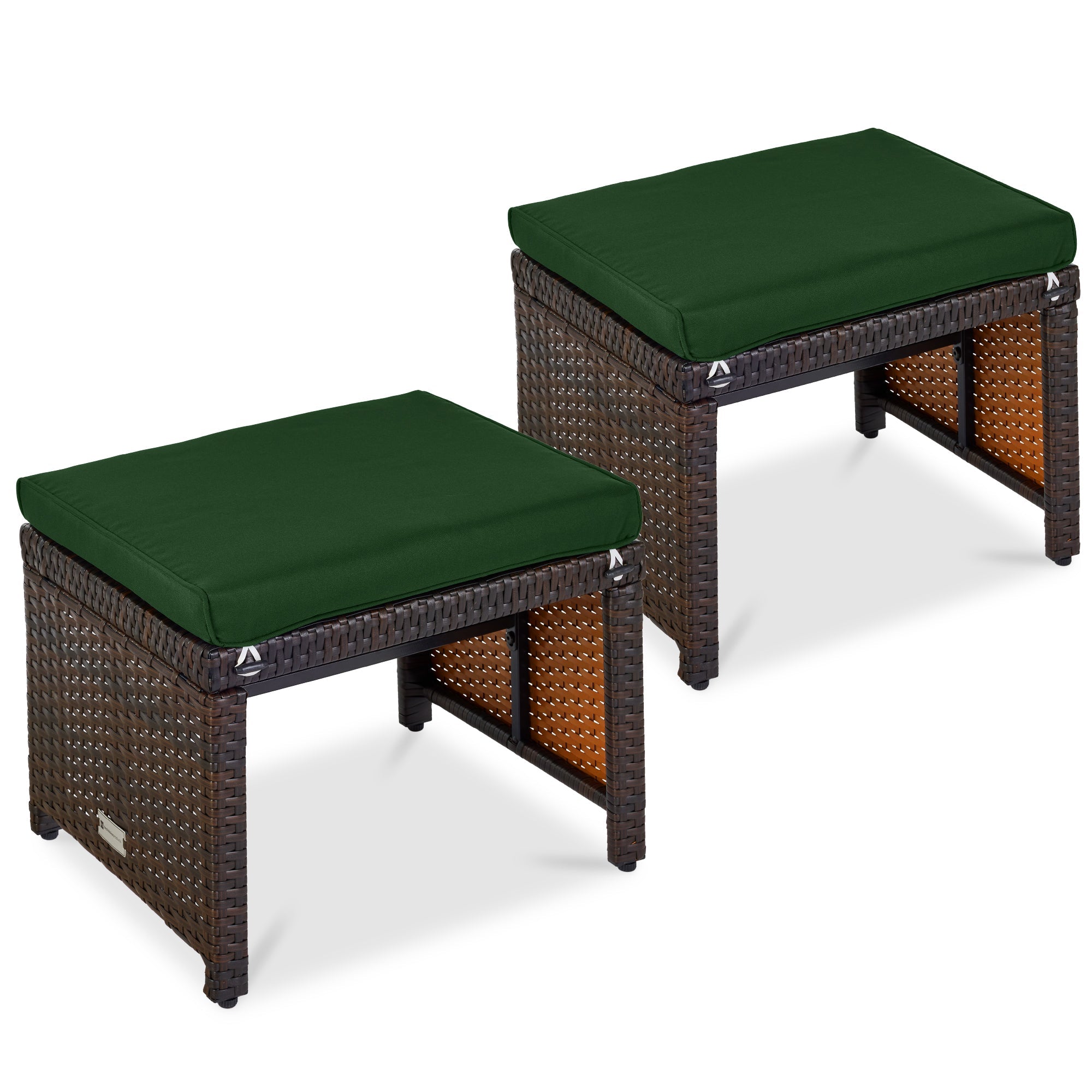 Set of 2 Multipurpose Wicker Ottomans w/ Removable Cushions Steel Frame