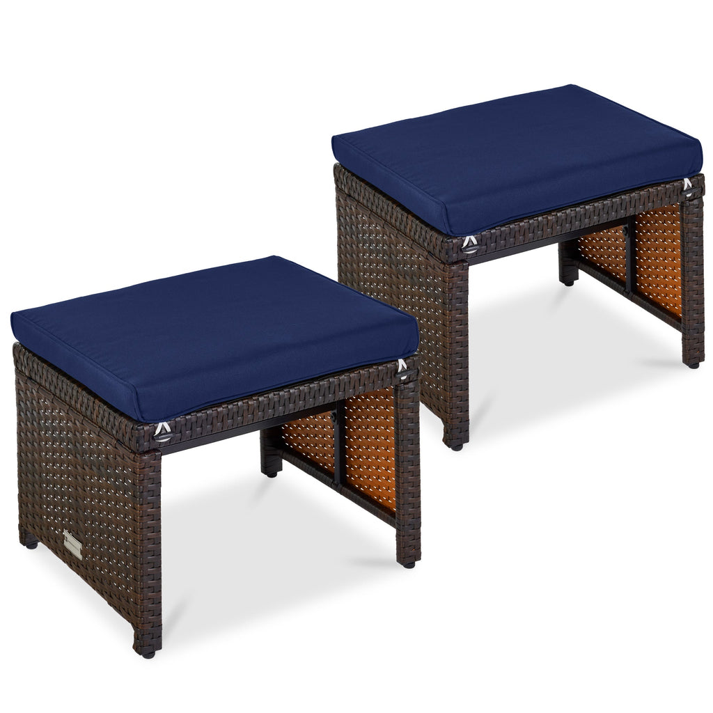 Set of 2 Multipurpose Wicker Ottomans w/ Removable Cushions Steel Frame
