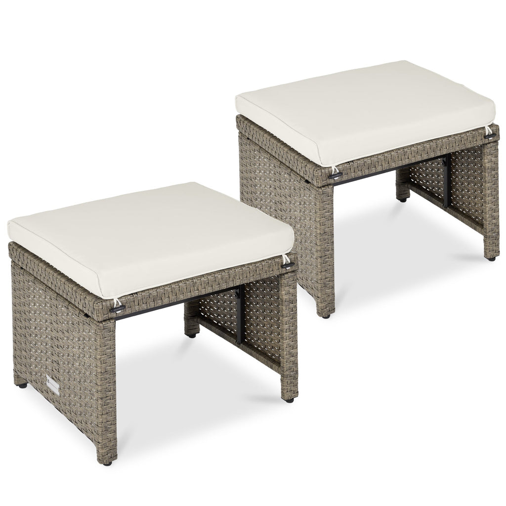 Set of 2 Multipurpose Wicker Ottomans w/ Removable Cushions Steel Frame