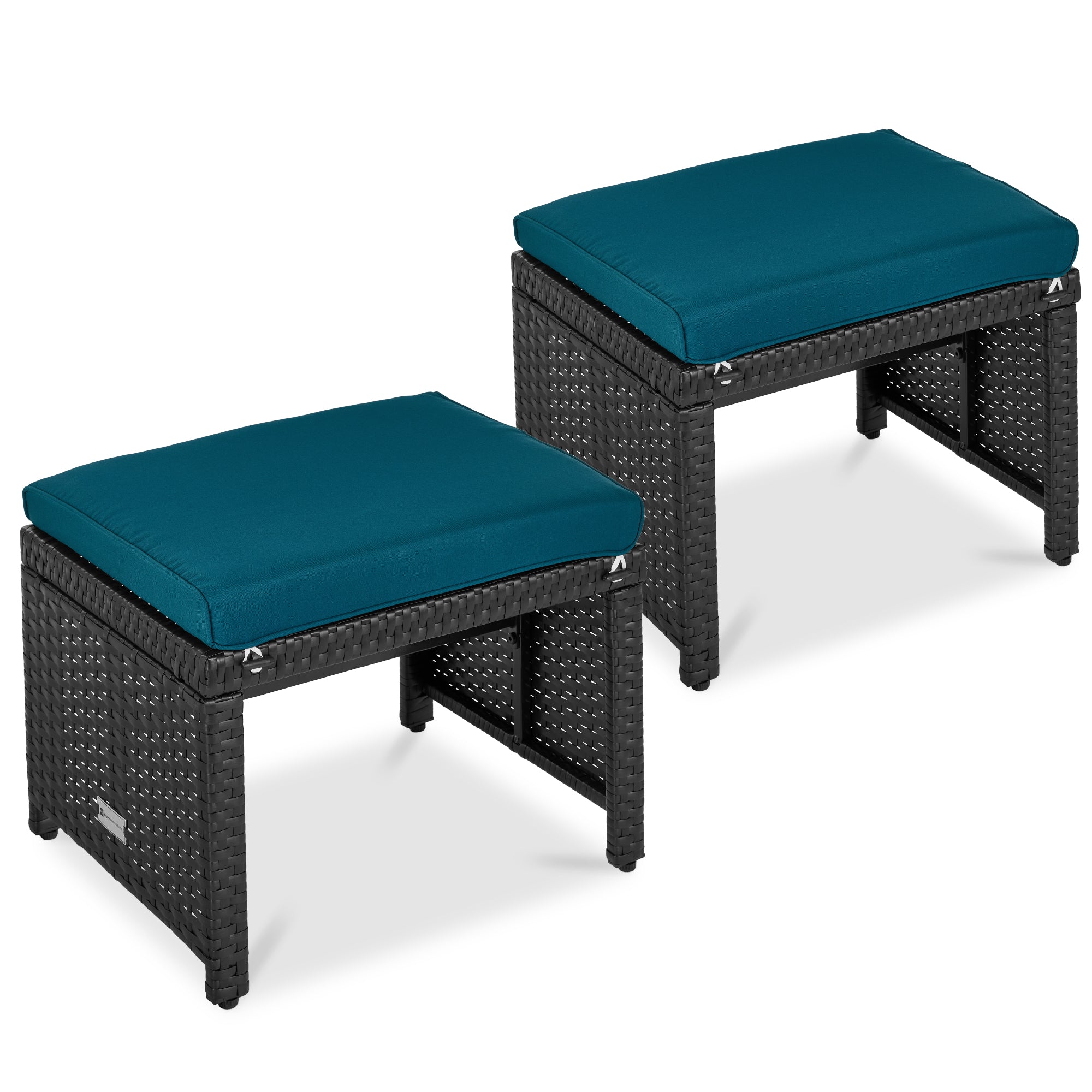 Set of 2 Multipurpose Wicker Ottomans w/ Removable Cushions Steel Frame
